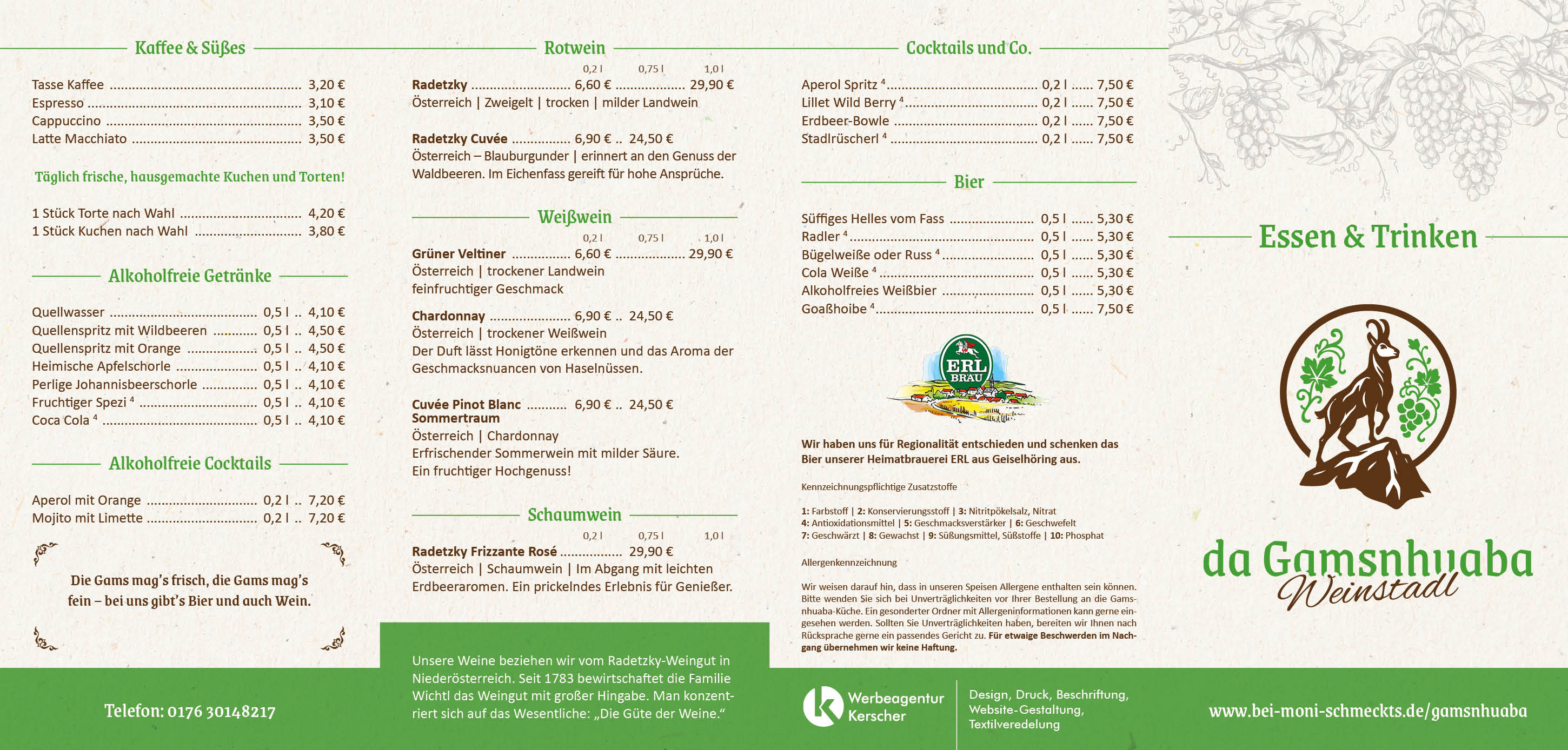 Speisekarten da Gamsnhuaba Aitrachtaler Volksfest