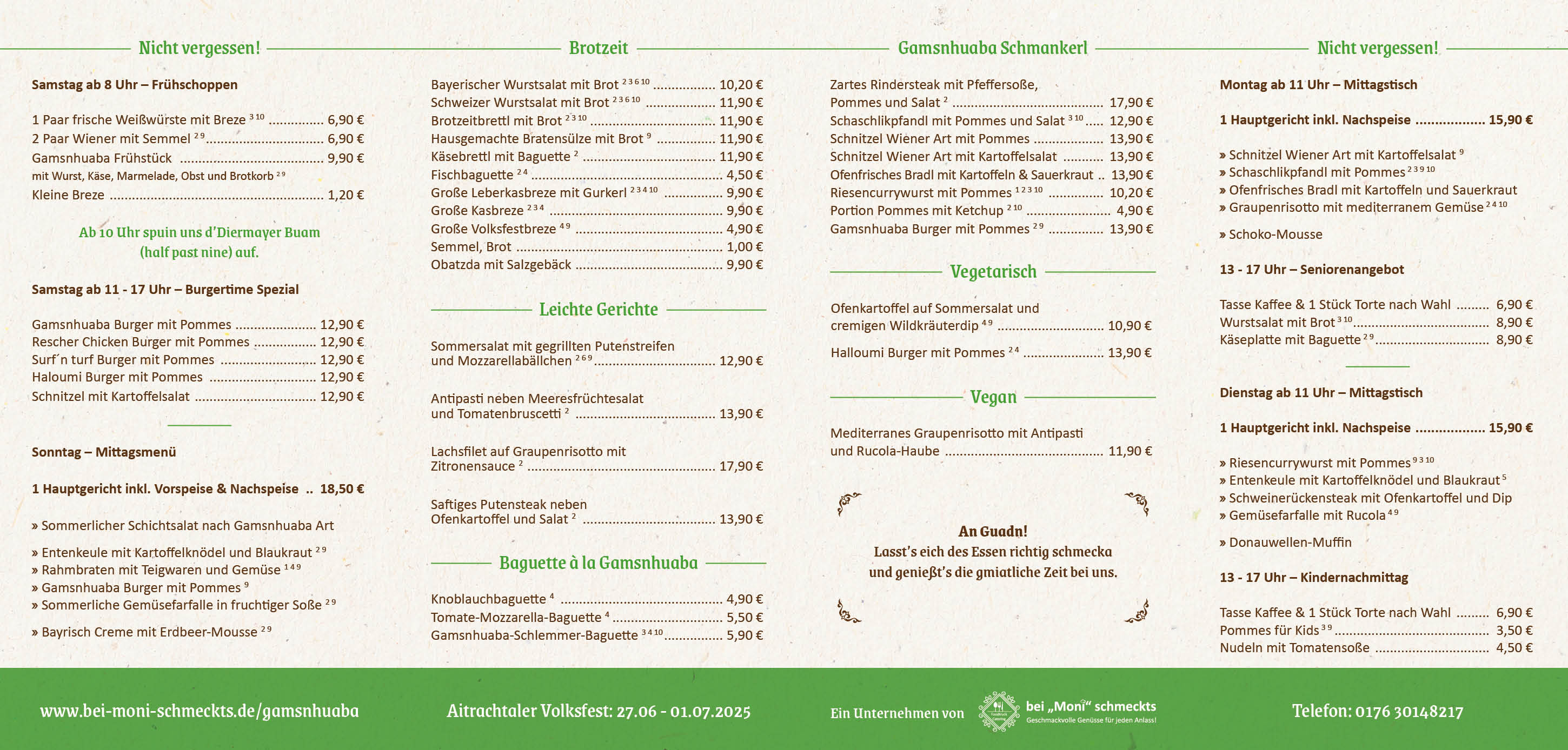 Speisekarten da Gamsnhuaba Mengkofen Volksfest